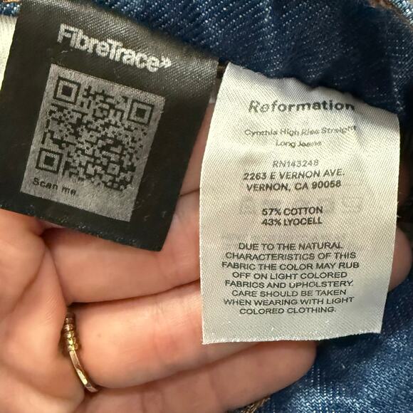 Reformation Medium Blue Button Fly Cynthia High Rise Long Straight Jeans size 23 - Picture 4 of 10